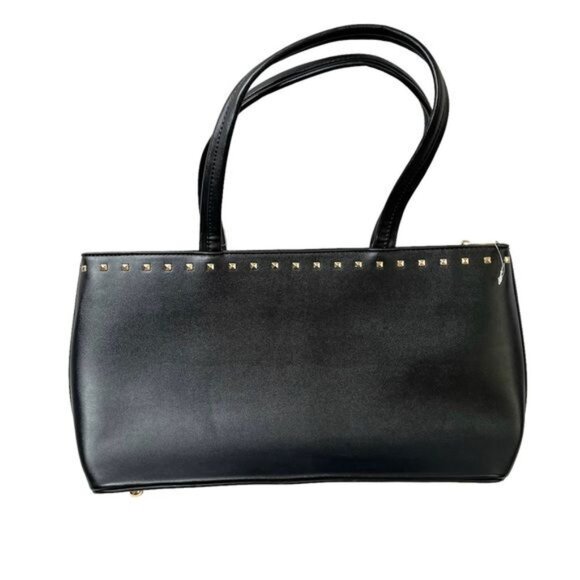 GAL Black Studded Nylon Footed Tote Bag With Gold Detailing & PVC Trim - Picture 1 of 10